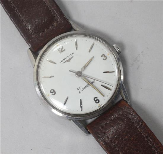 A gentlemans stainless steel Longines Jamboree manual wind wrist watch.